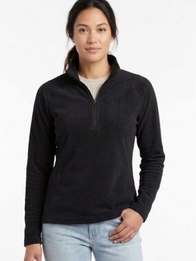 02 L.L. Bean Quarter Zip Black Fleece Large Pullover Sweater